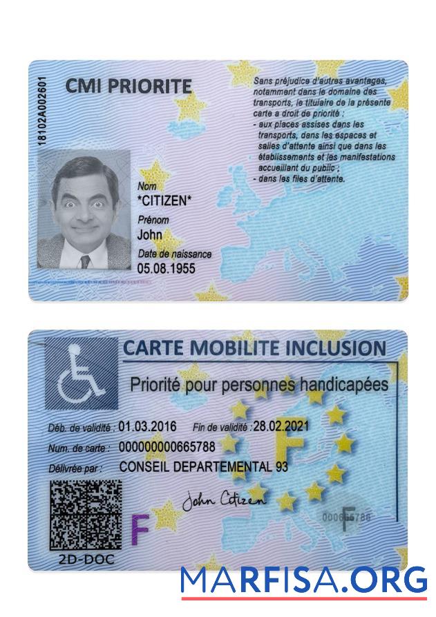 Printable France carte mobilite inclusion (CMI) real example